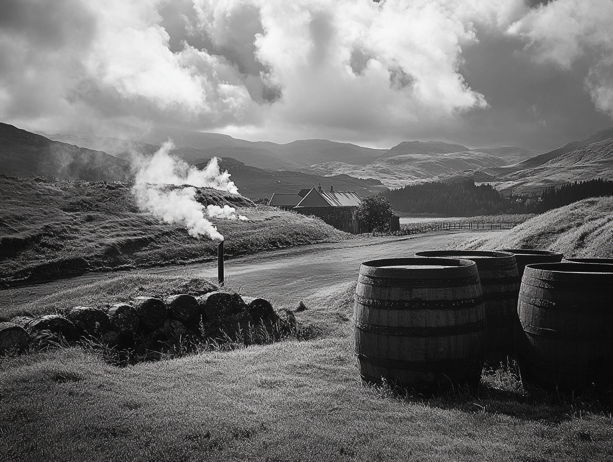 Illustration - whiskey making in Scotland